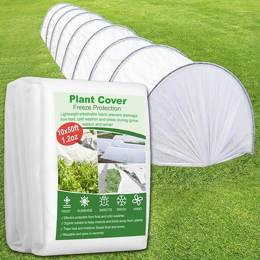 SPORTYOUTH Plant Covers Freeze Protection 10 x 50 FT 1.2 oz/yd² Frost Cloth Blankets Large Thicker Garden Floating Row Cover Fabric for Outdoor Plants Winter Cold Fruits Pests Protection, White