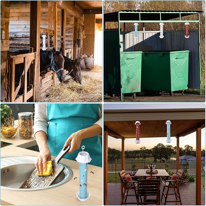 12 Pcs Sticky Fly Trap Fly Stick Indoor Outdoor Long Lasting Adhesive Fly Catcher with Hanging Hook for Wasps Gnats Bugs Insects Moths Fruit Flies Mosquitoes Spiders Fleas (White, Blue, Red)