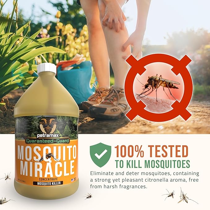 PetraMax Miracle Outdoor Mosquito Spray for Yard Pet Safe Concentrate 1 Gal (Makes up to 32 Gallons) - Mosquito Fogger Liquid Concentrate Tested to Kill - Fogger Machine Spray Lawn Treatment for Pests