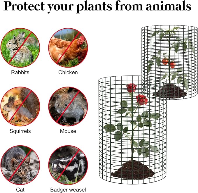 10 Pack Round Plant Protector from Animals, 12'' x 24'' and 12'' x12'' Metal Plant Cages to Keep Animals Out, Garden Protection Bunny Barricades, Wire Plant Protectors for Rabbits Chicken Duck