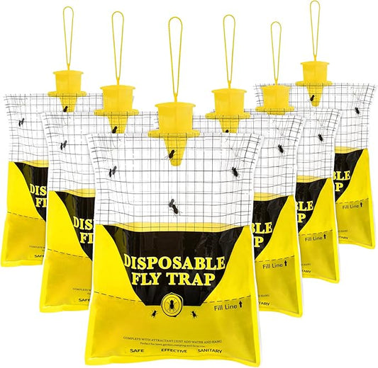 Glovv 10.8 * 12.6 Inch Fly Trap for Patio, Big Bags Outdoor Disposable 6 Pack, Hanging Fly Catcher with Bait, Hunter Stable Horse Ranch Control Repellent Killer for Barn, Farm, Mosquito, Bugs