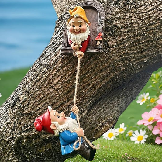 Gnomes Statues Garden Decorative, Tree Faces Decor Outdoor for Patio Lawn Porch Fence, Funny Fairy Doors, Tree Peeker Hugger (2 Pack)