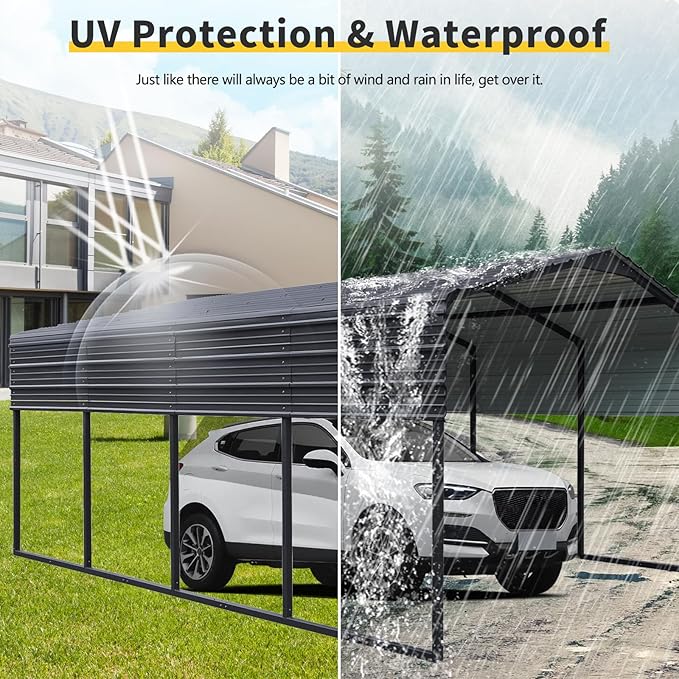 KEIKI 12x20 FT Steel Metal Outdoor Carport with Peaked Roof,Heavy Duty Vehicle Shed Canopy for Car,Truck and Boats