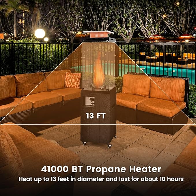 Giantex 41,000 BTU Outdoor Heater, Propane Patio Heater, Outside Space Heater with Protective Cover, Wheels & Adjustable Feet, CSA Certification, Portable Gas Heater for Garden, Yard (Black)