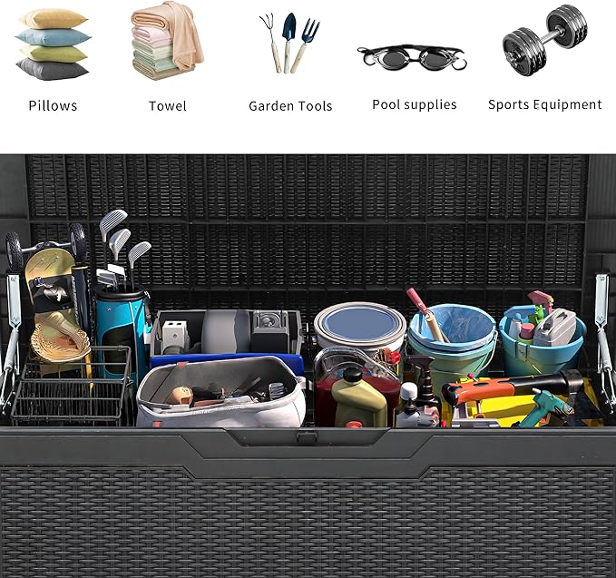 YITAHOME 100 Gallon Large Resin Deck Box Outdoor Storage Boxes for Patio Furniture, Outdoor Cushions, Garden Tools and Pool Supplies-Waterproof,Lockable (Black)