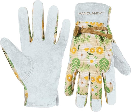 HANDLANDY Gardening Gloves for Women, Breathable Ladies Leather Garden Yard Gloves Best Gift for Gardeners
