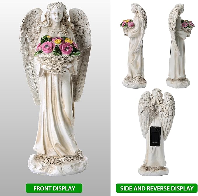 Solar Angel Garden Statue Outdoor Holding Flowers, 11.2in Waterproof Garden Figurines for Patio, Balcony, Lawn, Yard or Outdoor Garden Decoration