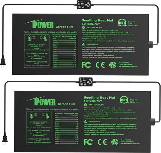 iPower 2 Pack 10"x20.75" Seedling Heat Mat with Built-in Temperature Controller, MET Certified Waterproof Plant Heating Pad, for Germination, Breeding, Brewing