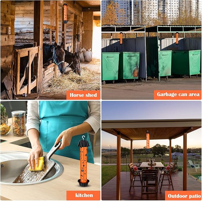 Qualirey 12 Pcs Sticky Fly Trap Fly Stick Indoor Outdoor Long Lasting Adhesive Fly Catcher with Hanging Hook for Wasps Gnats Bugs Insects Moths Fruit Flies Mosquitoes Spiders Fleas (Orange, Black)