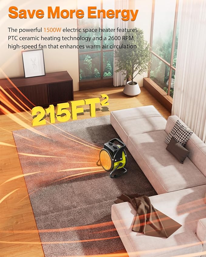 Outdoor Heaters for Patio, 1500W Outdoor Space Heater with 3S PTC Fast Heating, 3-Mode Electric Patio Heater for Greenhouse, Garage, Deck & Patio, Overheat Protection Yellow
