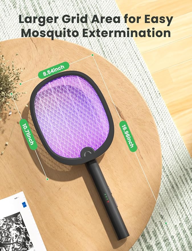 YISSVIC Electric Fly Swatter Foldable Bug Zapper Racket 2 in 1 Mosquito Killer with Purple Attractant Light Rechargeable 1800mAh for Indoor Home Backyard Patio Camping
