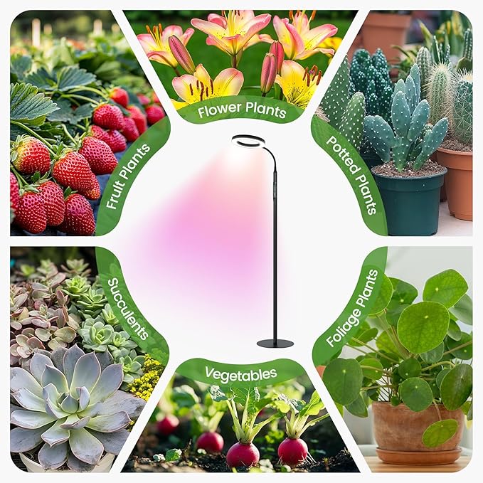 Grow Light for Tall Indoor Plants, 60in Upgrade Pole Controller,Red Blue Warm Full Spectrum 95 LED Bead Plant Growing Lights with Floor Stand,Auto Timer,Dimmable Halo Ring Tree Growth Lamp