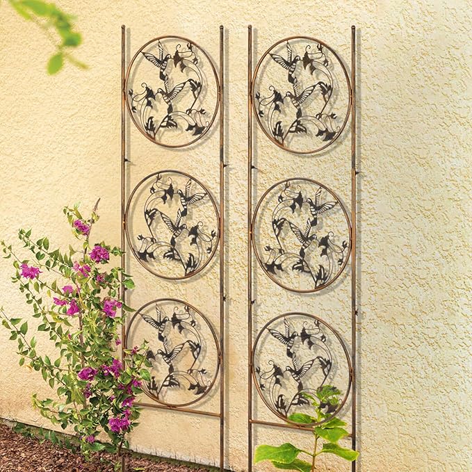 Set of 2 Hummingbird Metal Garden Trellis for Climbing Plants, Decorative Vegetables Flowers Vine Trellis for Outdoor Patio 55'' H x 12.4'' W