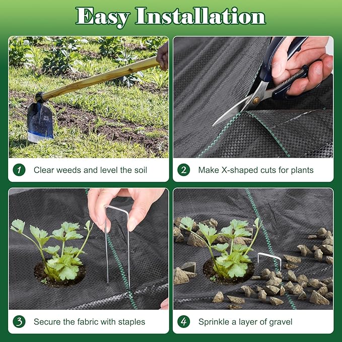 FEED GARDEN 3FT x 100FT Landscape Fabric Weed Barrier Fabric, Heavy Duty Ground Cover Geotextile Fabric for Gardening, with 20 U-Shaped Stakes (2 Pack 3x50FT)