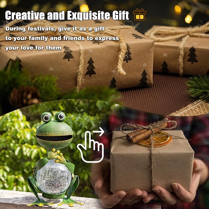 Topadorn Frog Garden Statue with Solar Lights, Outdoor Garden Metal Weatherproof Solar Frog Light Decor for Yard, Patio, Lawn, or Porch, 12" H, Gardening Ornaments Gifts