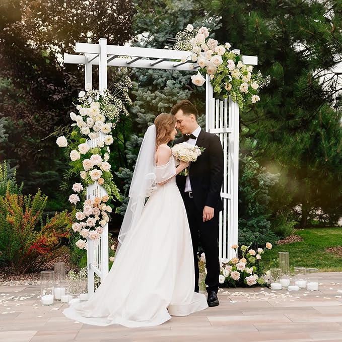 VINGLI Garden Arbor, PVC Wedding Arch for Ceremony Party, Garden Trellis for Climbing Plants Outdoor, Arch Backdrop Stand for Garden, Backyard, Lawn, Wedding
