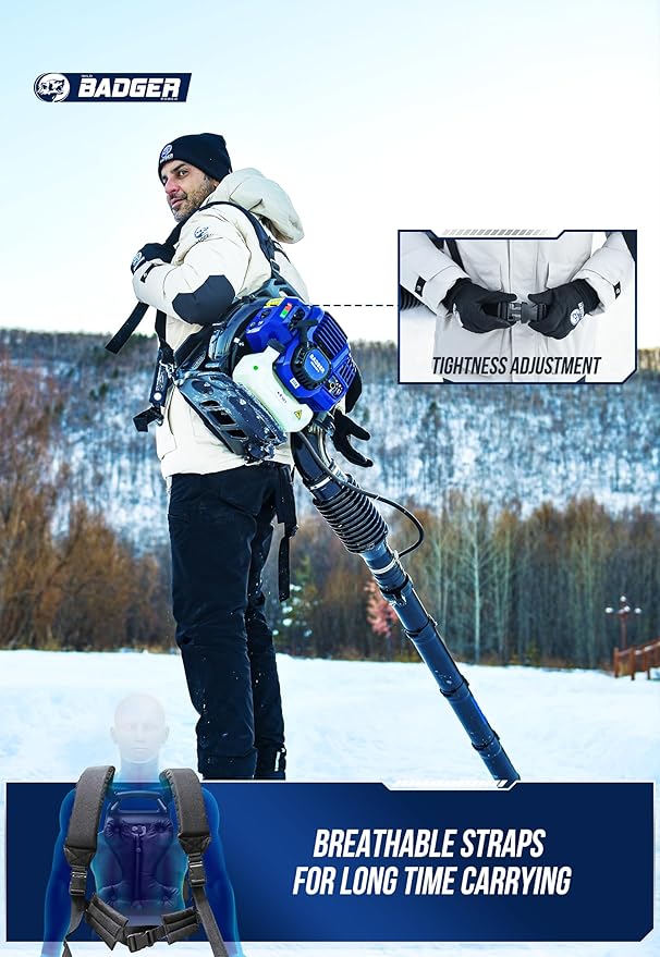WILD BADGER POWER Leaf Blower Backpack, 53cc Gas Powered Strong Air Flow 559CFM 174MPH, Light Weight 19.6lbs, Ideal for Leaf, Sand, Gravel, Snow, Yard and Driveway