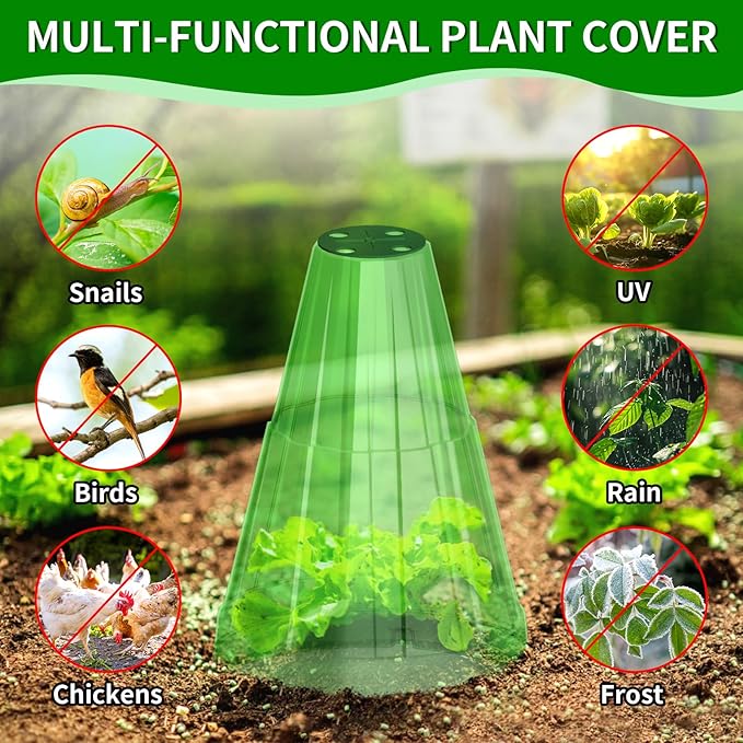 Garden Cloches for Plants, 40 Pack Garden Cloche with Rotary Vent, Reusable Bell Plant Covers with 40Pcs Ground Stakes, Plant Cloche Protectors from Animals Snails Birds Chickens, 7.9" H X 6.7" D