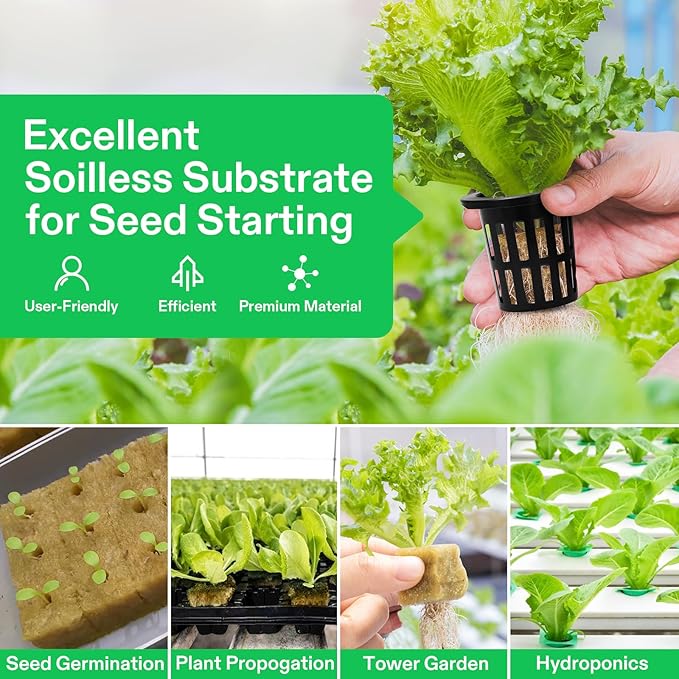 VIVOSUN 72 Rockwool Cubes & Net Pots Set for Hydroponics, 1.2” x 1.2” x 1.6” Cubes, 72 Plugs & 72 2” Net Cups for Hydroponic Growing, Seed-Starting, Cloning, Tower Gardens