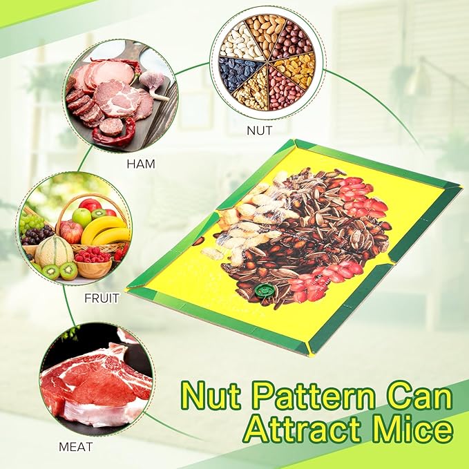 Qualirey 12 Pack Sticky Mouse Traps, Extra Large Glue Boards 8.3 x 11.8 Inch with Nut Attractant Print, Non-Toxic, Ready-to-use Indoor Rodent Catchers for Mice & Rats