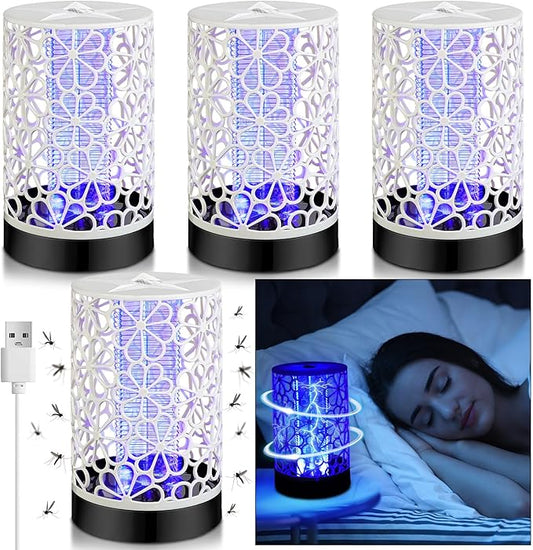 Qualirey 4 Pcs Electric Bug Zapper USB Mosquito Killer Repellent Fly Insect Lamp Purple Light Bug Trap for for Indoor Outdoor Bedroom Living Room Courtyard Backyard Patio(White)