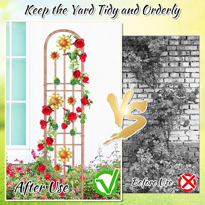 2Pcs Metal Garden Trellis, Arched Fence Trellis Plant Support Trellises, Supporting Plants Outdoor Decoration for Climbing Plants Lawn Yard Patio Backyard Wall Brackets (Hummingbird)