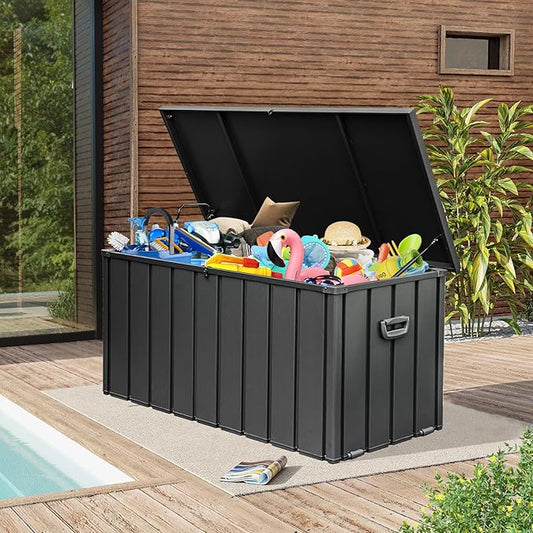 Domi 160-Gallon Outdoor Storage Box – Waterproof, Lockable Storage Cabinet for Patio Furniture, Garden Tools & Pool Supplies – Large Metal Storage for Cushions, Toys & More