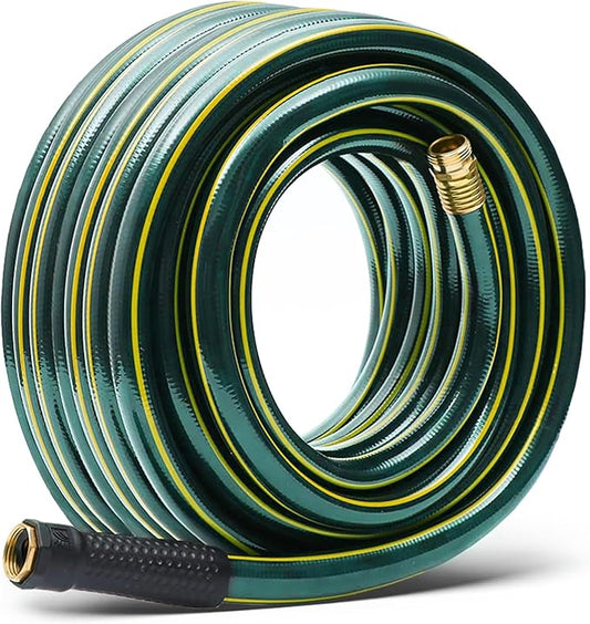 Solution4Patio Long Leader Green Garden Hose 5/8 in. x 50 ft. -Kink Free, No Leaking, Male/Female Fittings -Heavy Duty Durable Flexible Lightweight Water Pipe -Brass Aluminum Ends for Household & Yard
