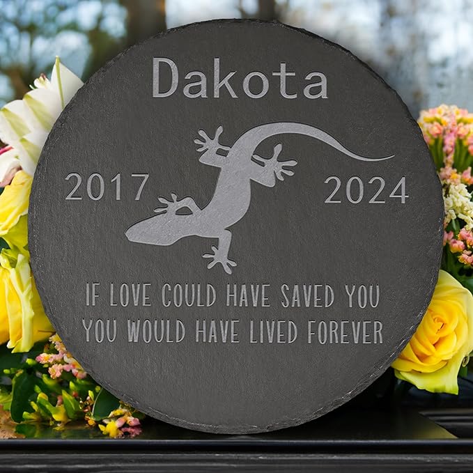 Lizard Memorial Stone Lizard Garden Statue - Lizard Memorial Gifts - Lizard Tombstone - Lizard Loss Gift - Loss of Pet Lizard - Round