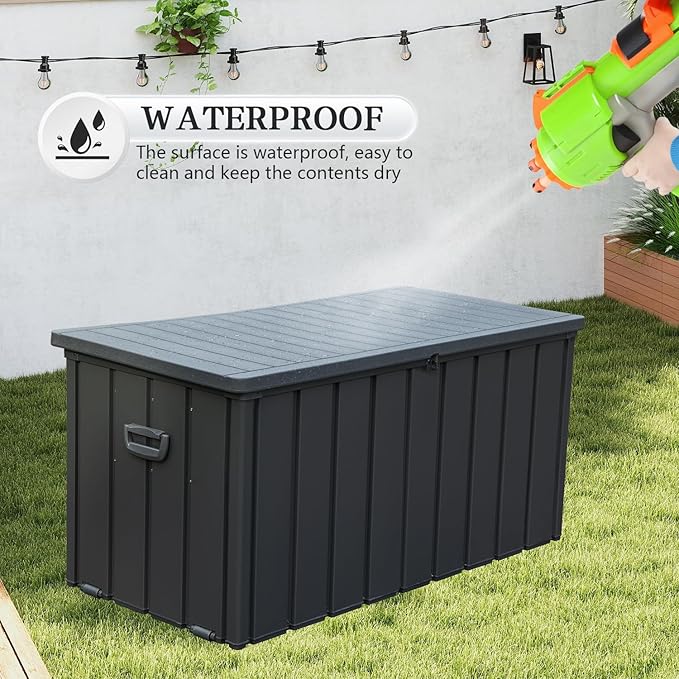 Domi 100-Gallon Outdoor Storage Box – Waterproof, Lockable Storage Cabinet With Resin Lid for Patio Furniture, Garden Tools & Pool Supplies – Large Metal Storage for Cushions, Toys & More