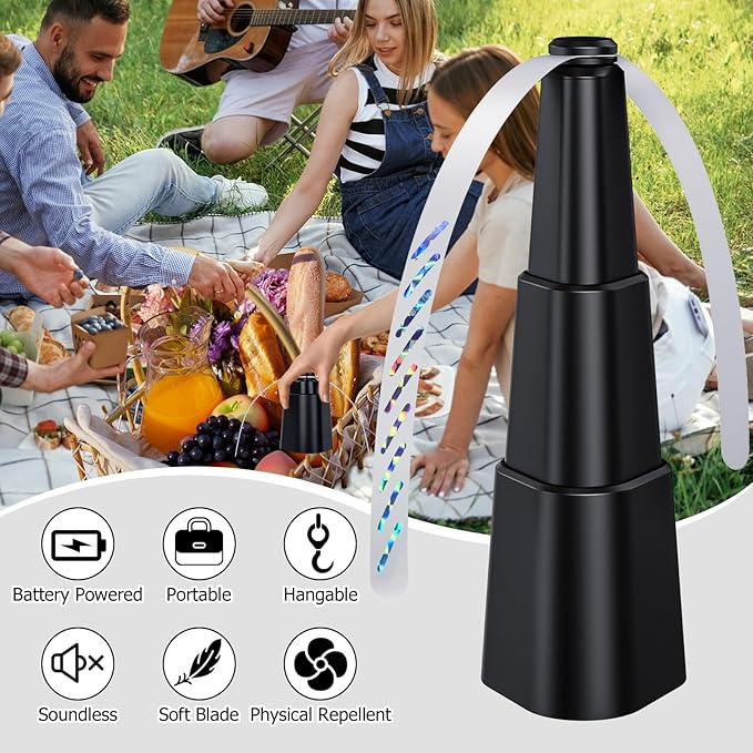 Fly Fans for Tables, Food Repellent to Keep Flies Away for Indoor/Outdoor, Portable Table Top Deterrent Swatter for Picnic, Camping, Restaurant, BBQ (Black)