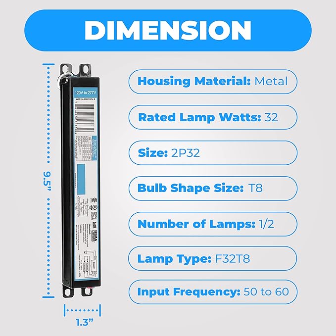 OHLECTRIC Replacement for ICN-2P32-SC 1& 2 Lamp - T8 Fluorescent Electronic Ballast - 120-277 Volt - Instant Start - Standard and Energy Efficient Ballasts - UL Approved - OL-46993