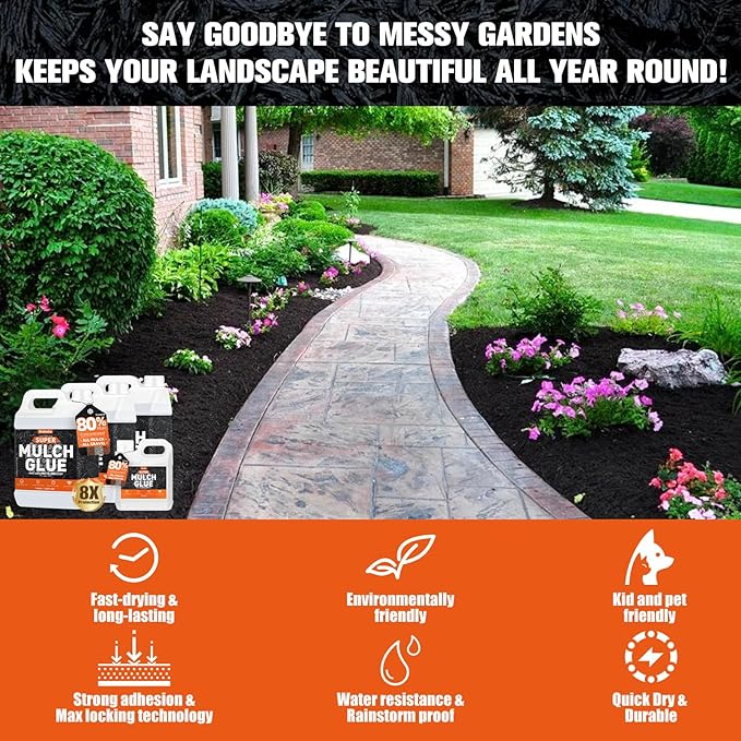 Mulch Glue for Landscaping, 1Gallon Rock Glue, Fast-Dry Non-Toxic Weather-Resistant Strong Gravel Binder, Pine Straw Outdoor Strong Pebble Gravel Hold for Garden, Mulch Lock and Pea Gravel Stabilizer