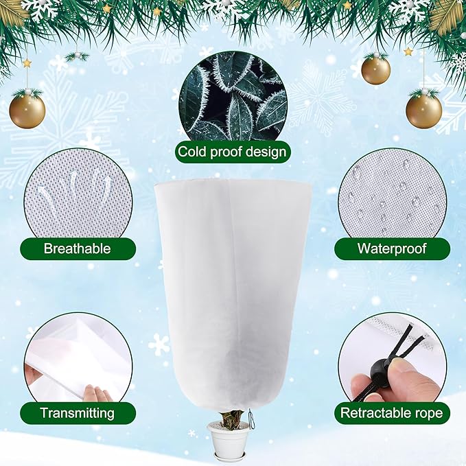 Alpurple 3 Packs Winter Drawstring Plant Covers - 47" X 31.5" Warm Plant Protection Cover Bags, Frost Cloth Blanket Protecting Fruit Tree Potted Plants from Freezing Animals Eating