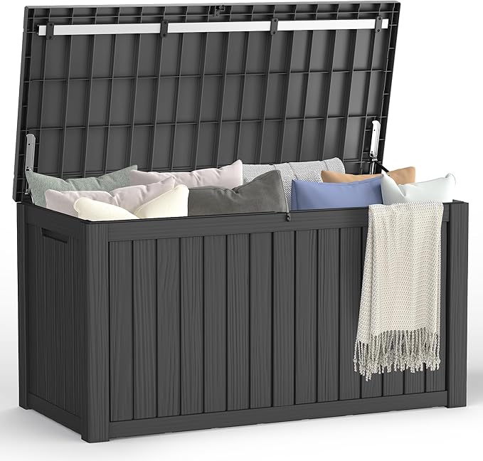 150 Gallon Outdoor Storage Box Waterproof Deck Box for Garden Tools, Lockable Storage Box for Patio Cushion Outside Package Delivery Box