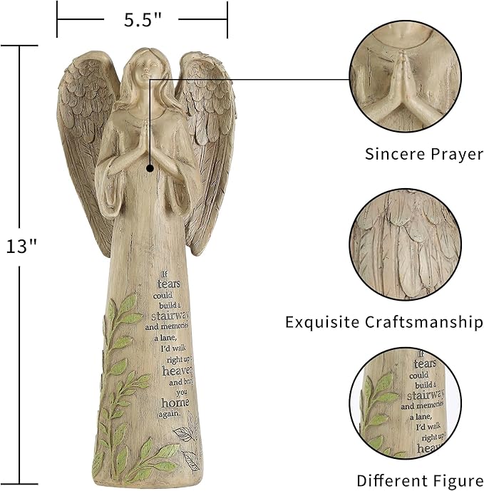 Garden Resin Angel Statue Standing Praying, Patio and Lawn Decoration Outdoor Waterproof Sculpture Ornament for Angel Memorial Gifts Home Decoration, 13" H