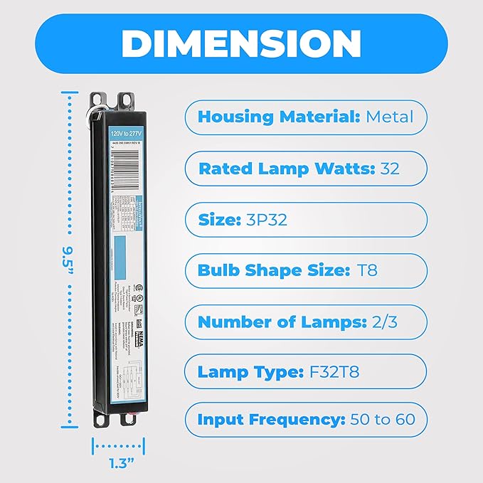 OHLECTRIC Replacement for ICN-3P32-SC 1,2 & 3 Lamp - T8 Fluorescent Electronic Ballast - 120-277V - Standard and Energy Efficient Ballasts- Instant Start - Standard Ballasts - OL-47006