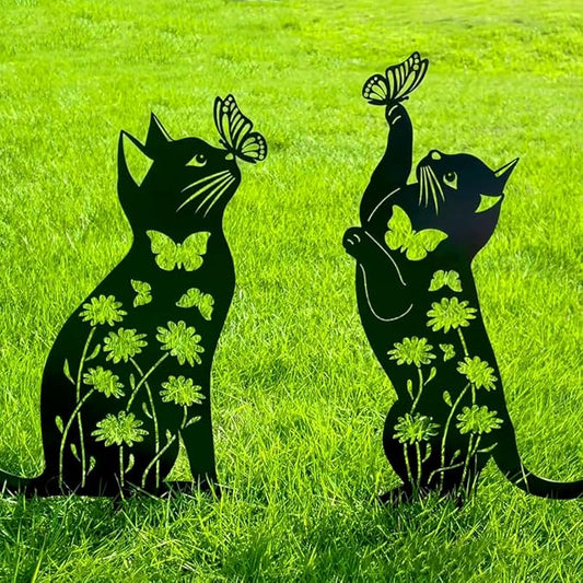 Cat Garden Decor for Outside,17” Metal Cat Decorative Garden Stakes, Gifts for Women/Men/Cats Lovers Gifts, Black Cats Silhouette Outdoor Decor, Rust Proof/Weather Resistant Kitty Yard Art