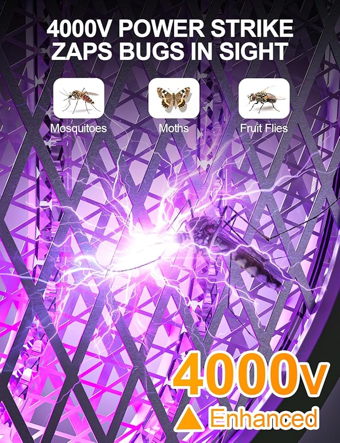 Electric Fly Swatter 3 in 1 Bug Zapper Racket with 4000V 1800mah Battery 5-Layer Safety Mesh 180° Foldable Electric Mosquito Swatter Suitable for Indoor or Outdoor