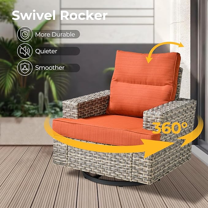 HOOOWOOO Outdoor Sectional Patio Furniture Set,9 Pieces Wicker Conversation Sets L Shaped Couch,Extra Deep Out Door Sofa Outside Furniture with Swivel Chairs,Brick Red