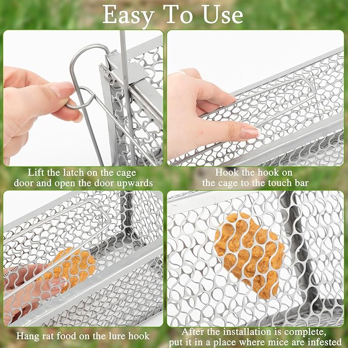Qualirey 2 Pcs Humane Rat Trap Chipmunk Rodent Mouse Squirrel Trap Small Live Animal Mouse Voles Hamsters Live Cage Rat Mouse Cage for Mice Easy to Catch and Release (Silver)