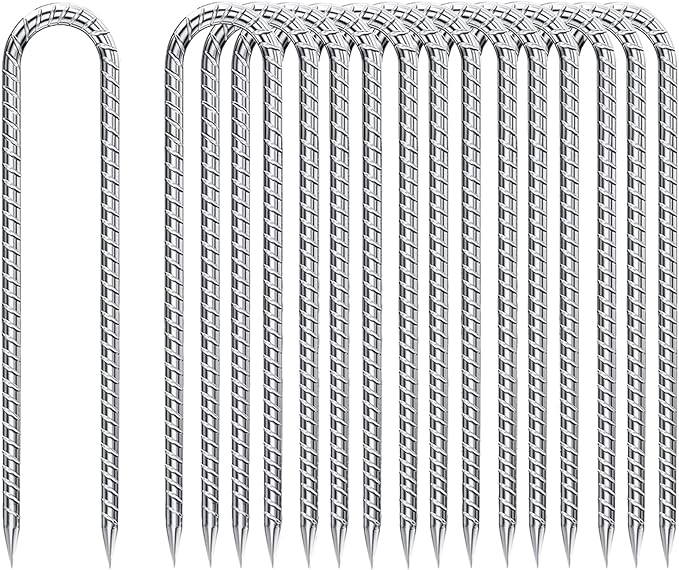 Rebar-Stakes-12-Inch-Galvanized, U Hook Trampoline Stakes 20 Pack Ground Anchors Tent Stakes Heavy Duty for Plants Anti-Rust Landscape Fabric Stakes Artificial Turf