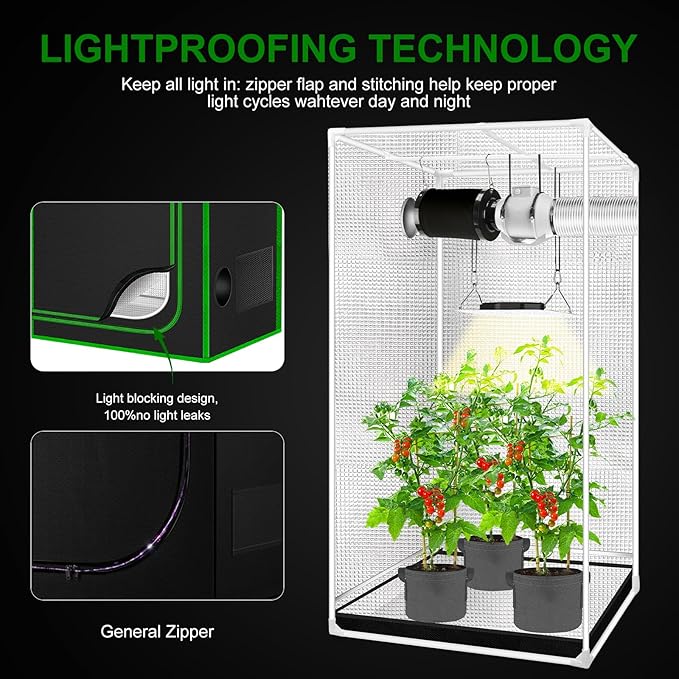 MELONFARM 57"x28"x80'' Grow Tent, High Reflective 600D Diamond Mylar Canvas with Observation Window and Floor Tray for Hydroponic Indoor Plant Growing