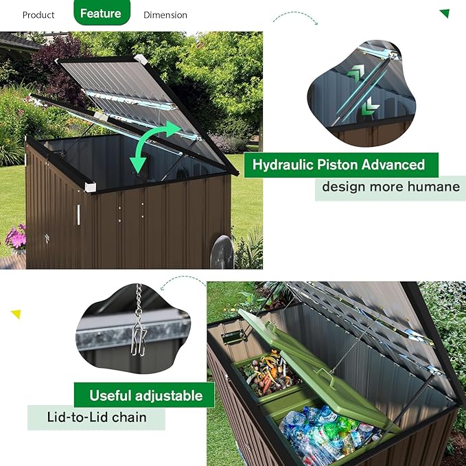 AECOJOY Outdoor Trash Can Storage, 46 Cu.Ft Outdoor Garbage Can Storage Shed, Horizontal Storage Cabinet Waterproof, Bicycle Sheds & Outdoor Storage Clearance in Brown