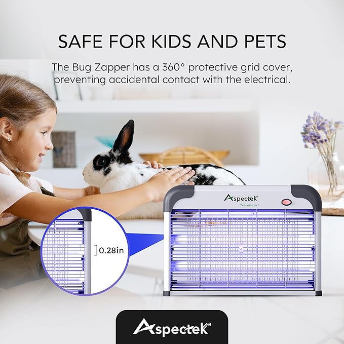 Aspectek 20W Electric Bug Zapper for Indoor Use. Effective Against Mosquitoes and Flies. 2 Extra Replacement Bulbs Included. Lightweight Design, 2800V Powerful Grid, Easy Cleaning, Washable Tray.
