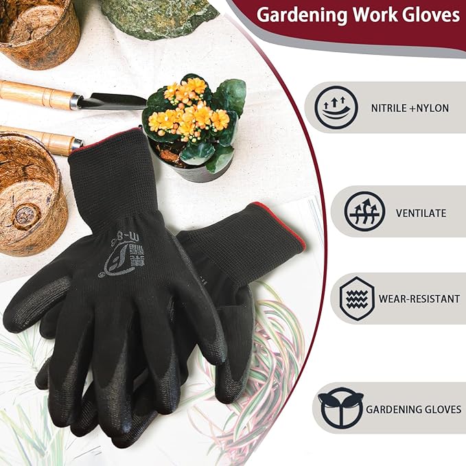 120 Pairs Gardening Work Gloves Bulk for Men Women, Breathable Nitrile Rubber Coated Garden Gloves Dipped Gripping Working Gloves for Construction, Gardening, 9.1 Inch