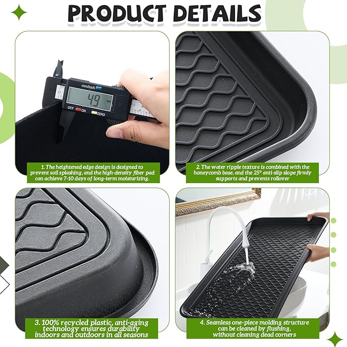 Vesici 2 Pack Large Self-Watering Plant Trays (30"x15") and 3mm Capillary Mat-Automatic Watering System for Indoor/Outdoor Plants, Durable Plastic Seedling Trays for Potted Plant, Garden