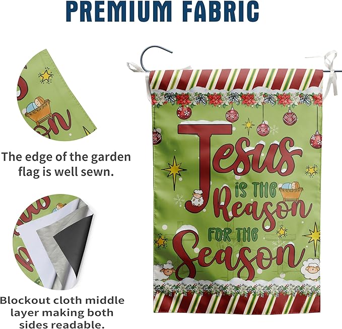 Merry Christmas Flag Jesus is the Reason for the Season Banner Christian Garden Flag Nativity Flags for Outside 12x18 Double Sided Winter Holiday Xmas Yard Outdoor Decoration