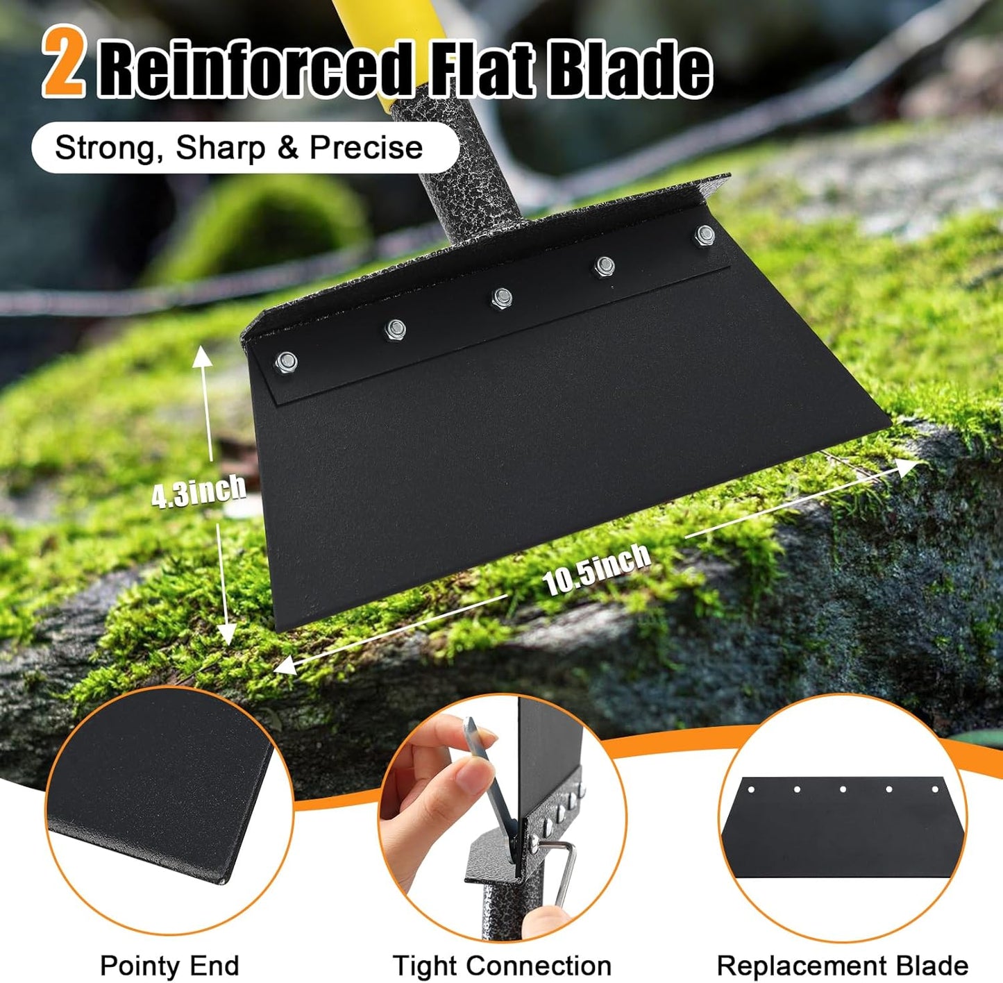 Garden Flat Shovel,74 inch Long Handle Manual Stand Weeding Tool with 2 Spades,Heavy Duty Multifunctional Garden Cleaning Shovel Spade,Floor Scraper for Weeding Edging Snow Ice Removal Tool