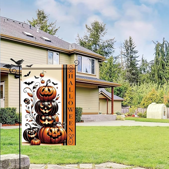 Halloween Garden Flag Halloween Pumpkin Stack Flag 12x18 Inch Double Sided for Trick or Treat Spooky Yard Small Banner Fall Party Outdoor Decor